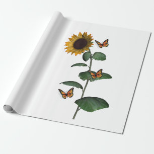 Papel de embrulho mate borboleta girassol