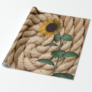 Papel de embrulho mate com corda de girassol