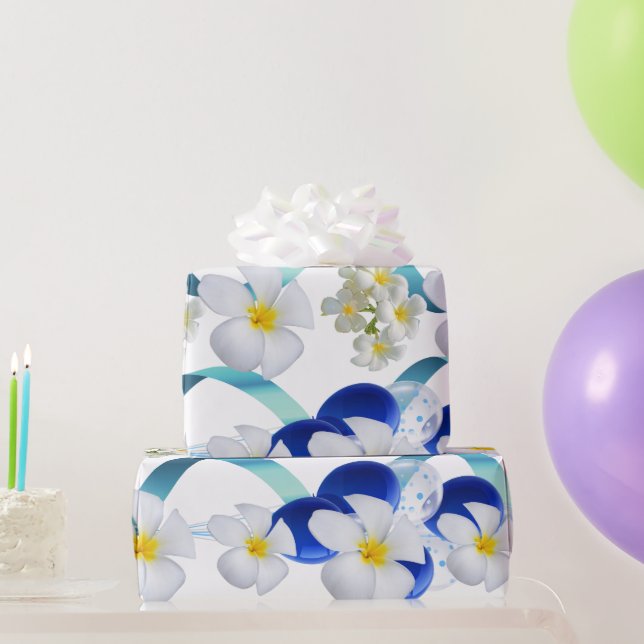 Papel de embrulho Matte Blue Ballon e Frangipani (Presentes para festas)