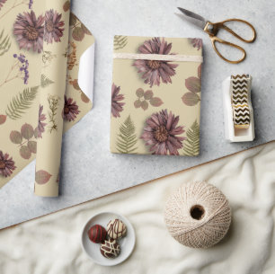 Papel de Embrulho Matte com Flores Secas Mistas