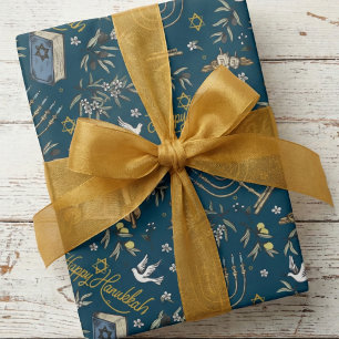 Papel de embrulho Menorá judaica feliz Hanukkah & 