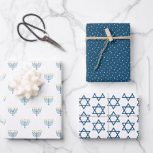 Papel de embrulho moderno Hanukkah - marinho