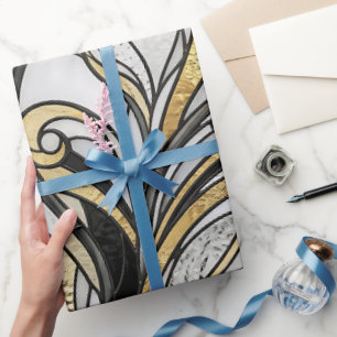 Papel de embrulho monocromático dourado de orquíde