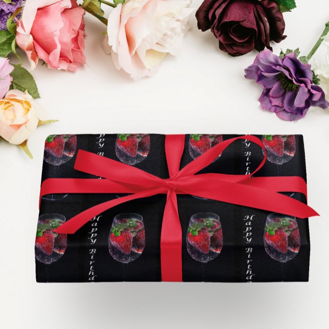Papel de embrulho Morangos Vermelhos Feliz Anivers (Criador carregado)
