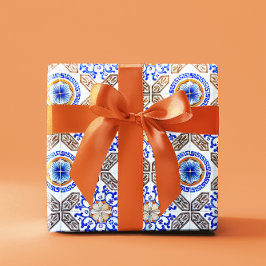 Papel de embrulho mosaico azul italiano
