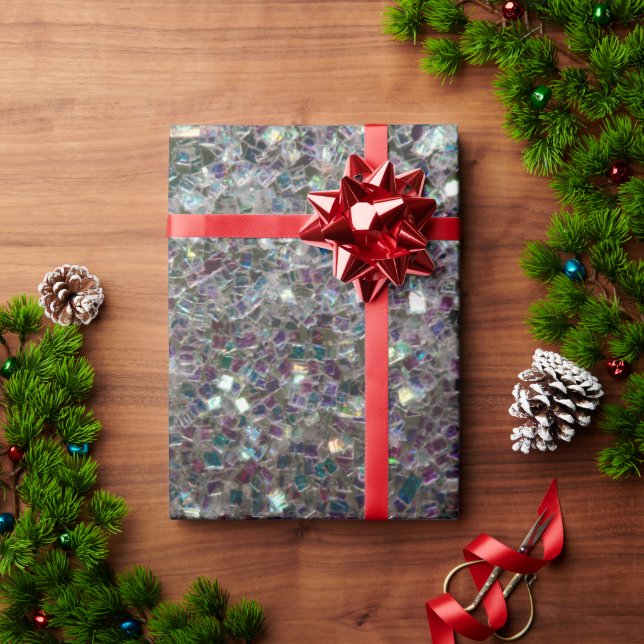 Papel de embrulho mosaico prateado colorido brilha (Presente de Natal)