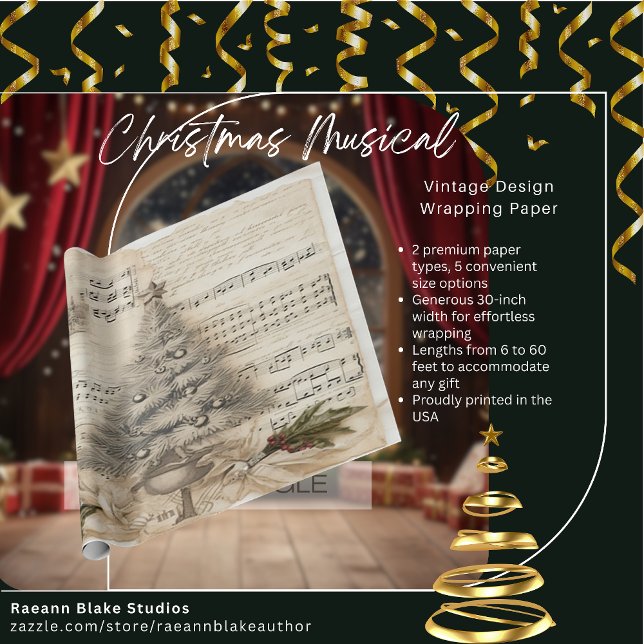 Papel de embrulho musical de Natal com design retr (Criador carregado)