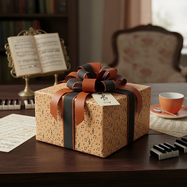 Papel de Embrulho Musical Laranja e Preto (Criador carregado)