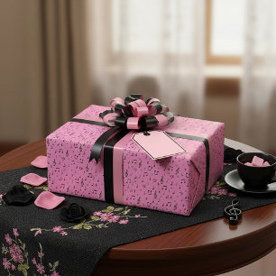 Papel de embrulho musical rosa e preto