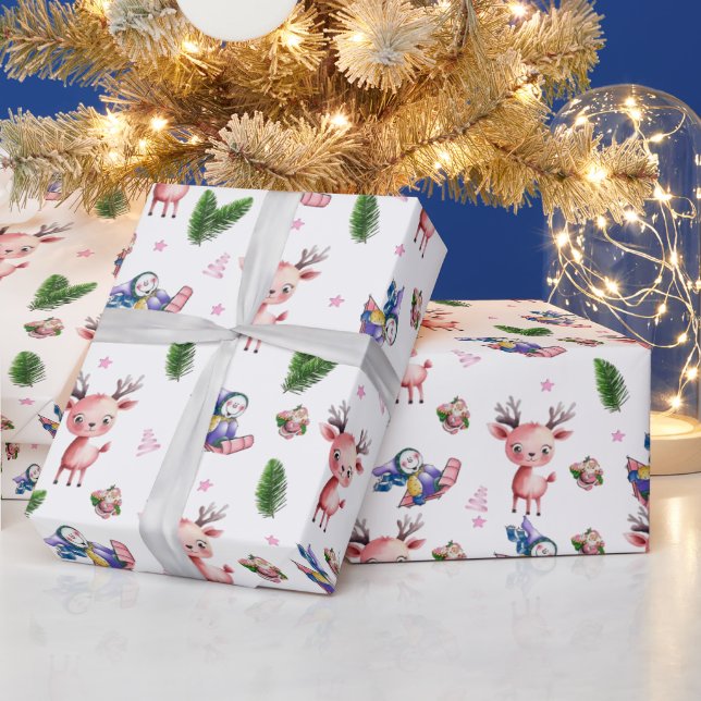 Papel de embrulho Natal Alegre Reno de Papai Noel  (Feriados)
