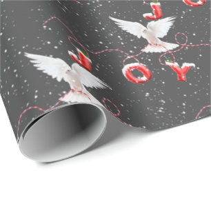 Papel de embrulho Natal Alegria Pombo e Flocos de 