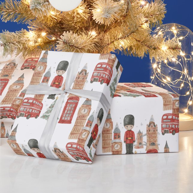 Papel de embrulho Natal aquarela em Londres  (Feriados)