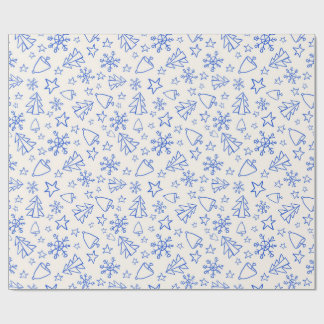 Papel de embrulho Natal Azul Doodle