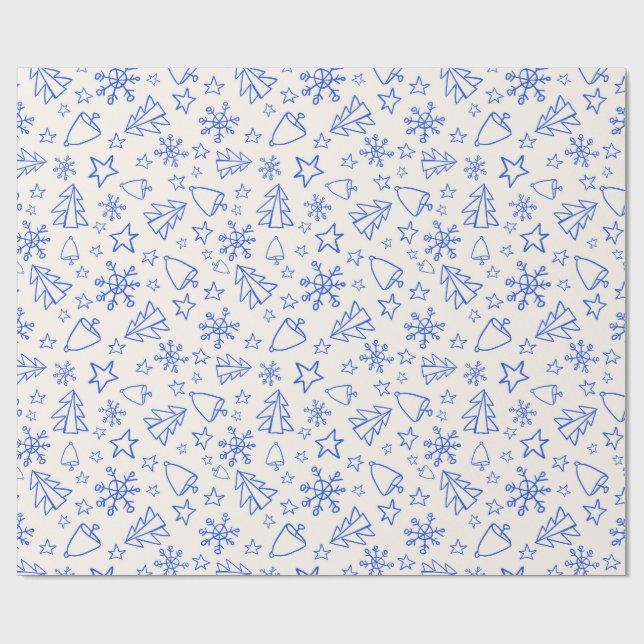 Papel de embrulho Natal Azul Doodle (Aberto)