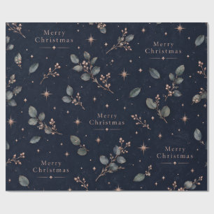 Papel de embrulho Natal Azul Naval Dourado Eucalip