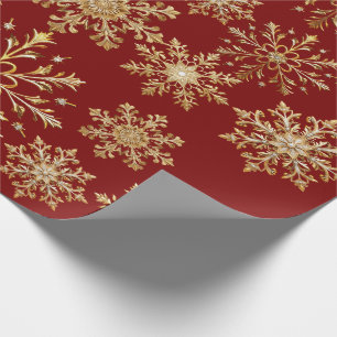 Papel de embrulho Natal Dourado e Vermelho com Flo