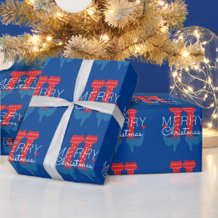 Papel de embrulho Natal duende vermelho azul floco
