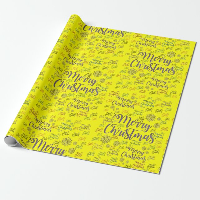 Papel de embrulho Natal Feliz Amarelo (Desenrolado)