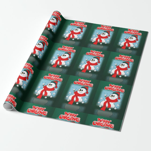 Papel de embrulho Natal Feliz Boneco de Neve (Desenrolado)