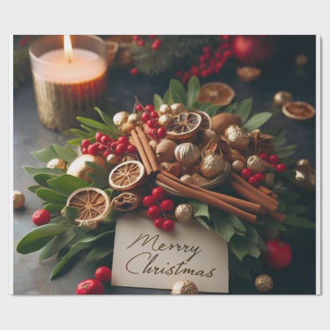 Papel de embrulho Natalino com arranjo de Natal &  (Aberto)