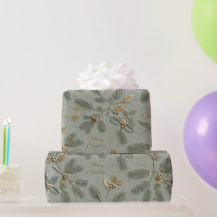 Papel de embrulho Natalino Verde Dourado Embutido