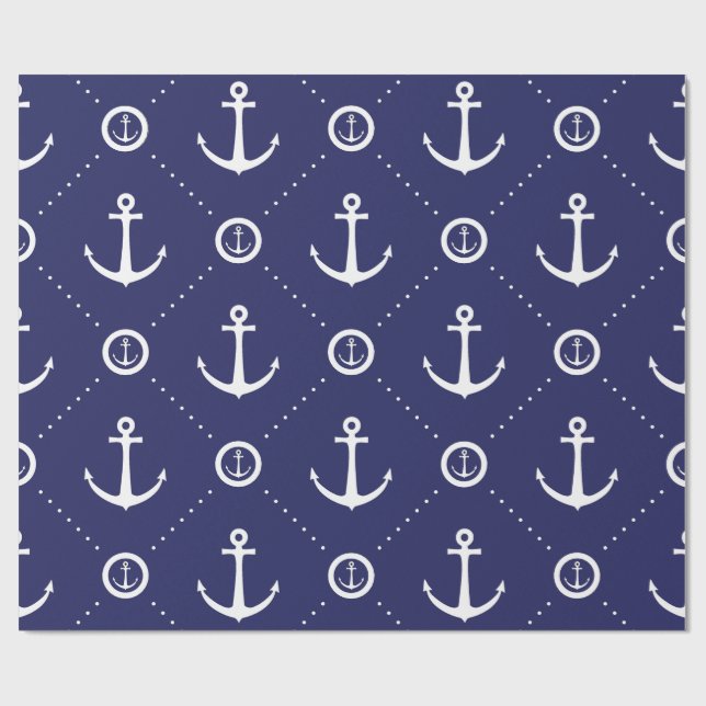 Papel de embrulho náutico azul marinho e branco (Aberto)