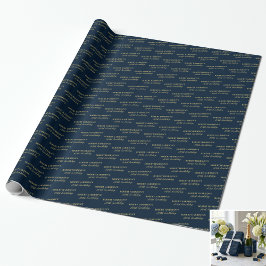 Papel de Embrulho Nome Idade Azul Marinho & Dourad