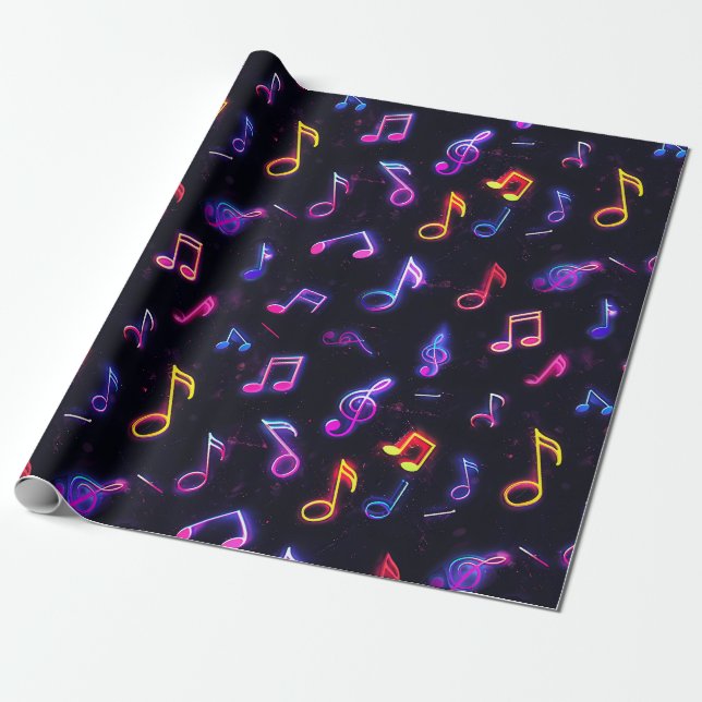 Papel de embrulho Notas Musicais Neon (Desenrolado)