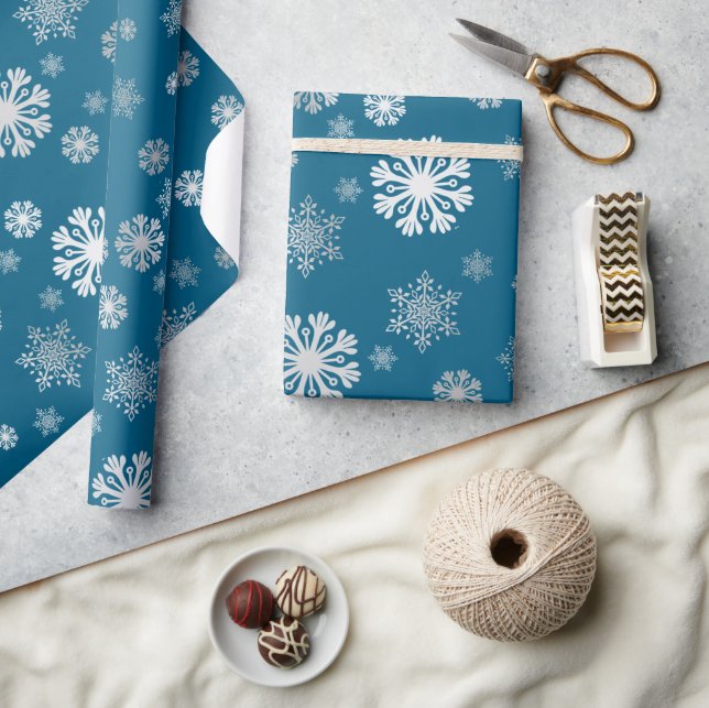 Papel de embrulho oceano flocos de neve prateados  (Artesanato)