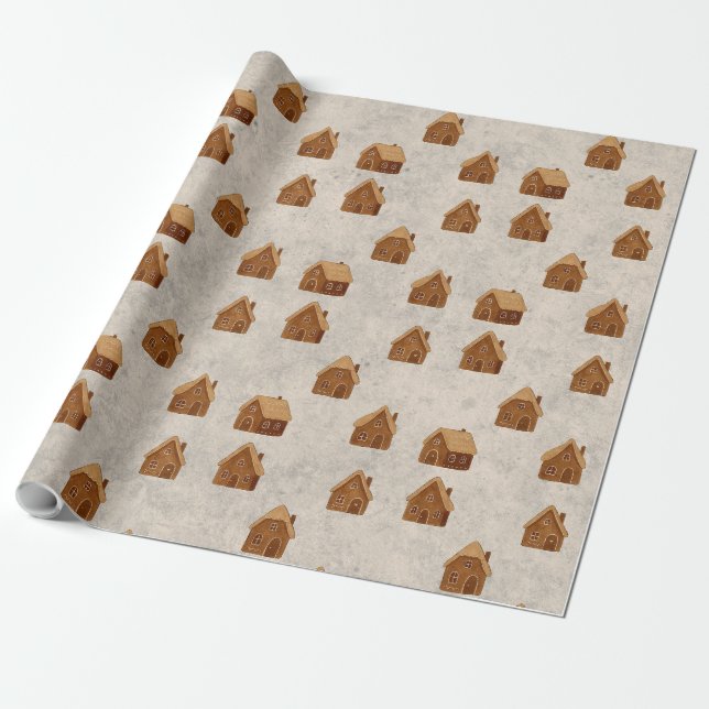 Papel de embrulho padrão de casas de gengibre acon (Desenrolado)