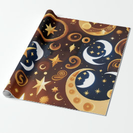 Papel de embrulho - Padrão de Lua Celestial Ocre D