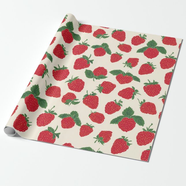 Papel de embrulho padrão de morango vermelho cláss (Desenrolado)