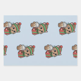 Papel de embrulho padrão de Natal com gato fofo e 