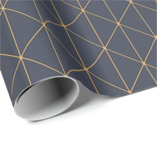 Papel de Embrulho - Padrão Geométrico Dourado e Az