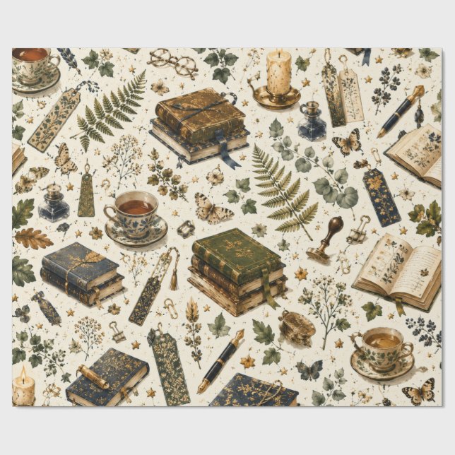 Papel de embrulho para bibliotecário Bookworm tema (Aberto)