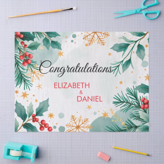 Papel de embrulho para casamento de Natal em aquar (Arte )