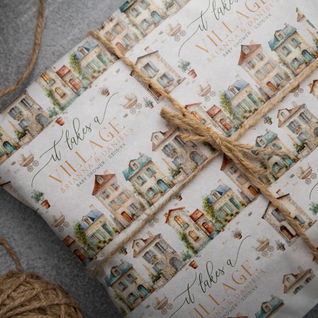 Papel de embrulho para chá de bebê 'É Preciso uma  (It Takes A Village Gift Wrap)