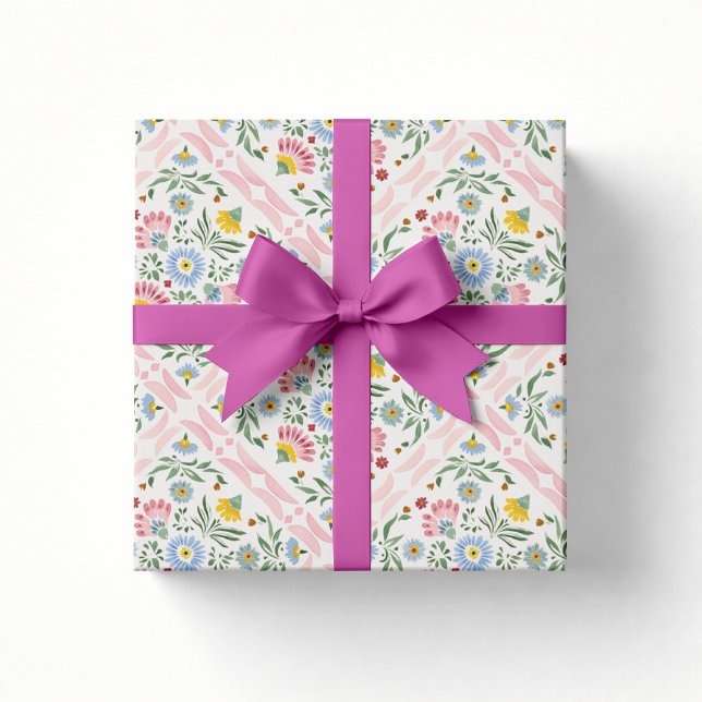 Papel de embrulho para chá de bebê Floral Folk (Criador carregado)