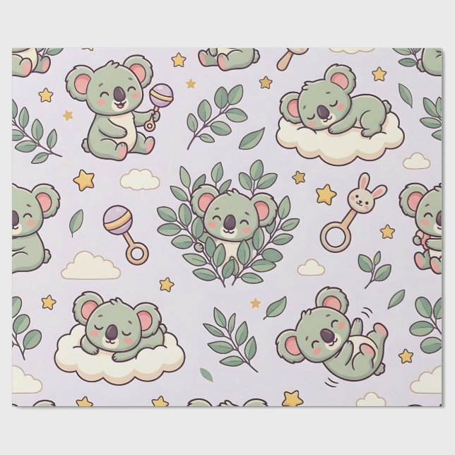 Papel de embrulho para chá de bebê Koala Eucalipto (Aberto)