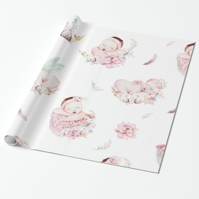 Papel de embrulho para chá de bebê menina (Desenrolado)