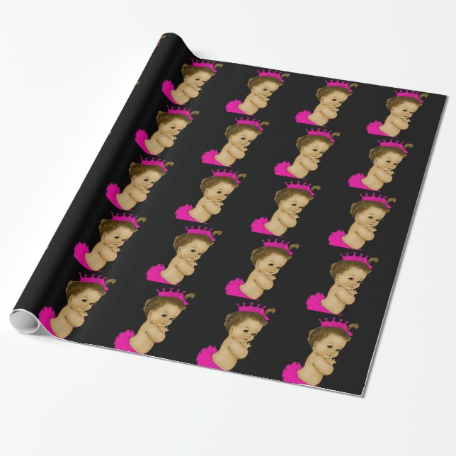 Papel de embrulho para chá de bebê menina princesa (Desenrolado)