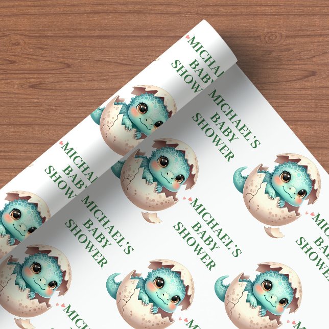 Papel de Embrulho para Chá de Bebê Ovo de Dinossau (Hatching Soon Dino Egg Baby Shower Wrapping Paper)