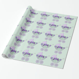 Papel de embrulho para chá de bebê roxo e verde