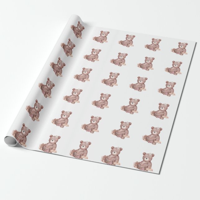 Papel de embrulho para chá de bebê Urso Teddy Fofo (Desenrolado)