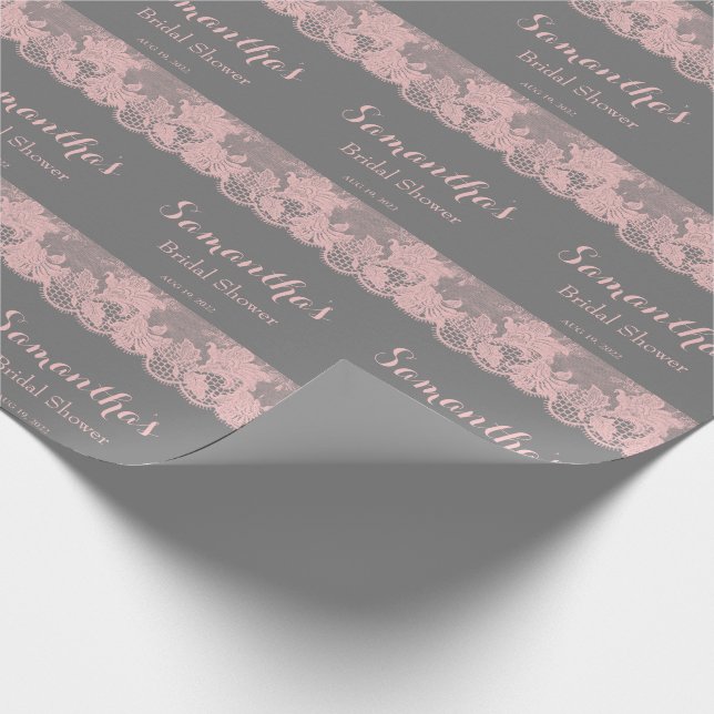 Papel de embrulho para chá de noiva com renda rosa (Ponta)