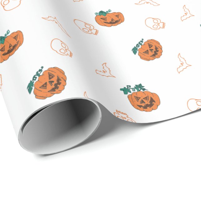 Papel de embrulho para halloween - Pumpkins, Skull (Ponta do rolo)