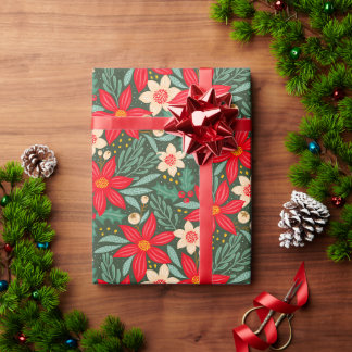 Papel de embrulho para o Natal com poinsétia verme