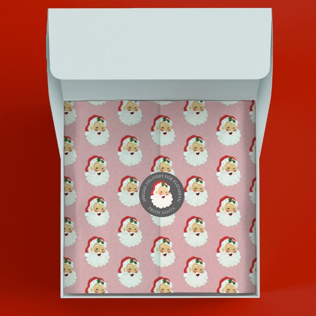 Papel de embrulho para Papai Noel, cor-de-rosa, (Cute pink vintage Santa Claus tissue paper. So fun for Christmas gift wrap packaging.)