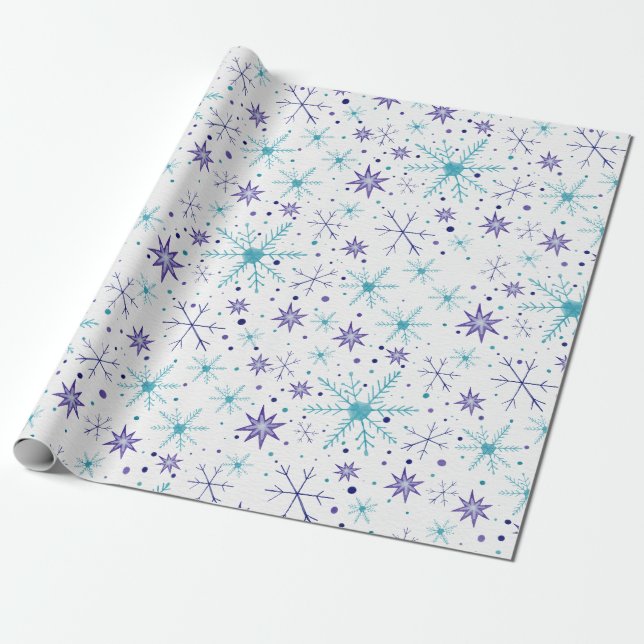 Papel de embrulho para presente Snowflake Azul e R (Desenrolado)
