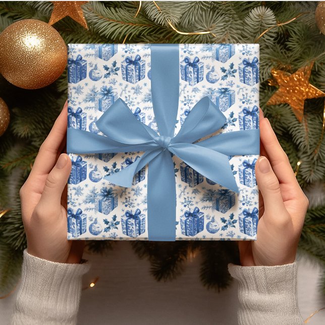 Papel de embrulho para presentes de Natal azul e b (Criador carregado)